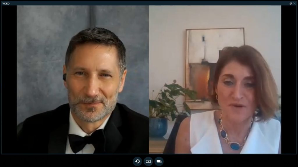 Screenshots of Roger presenting virtually (keynote on screen, audience visible)