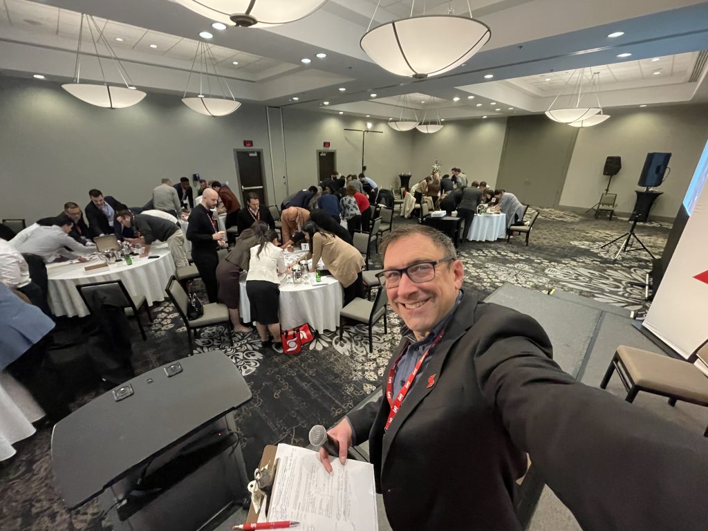 Emcee Stefano hosting a Scotiabank corporate event