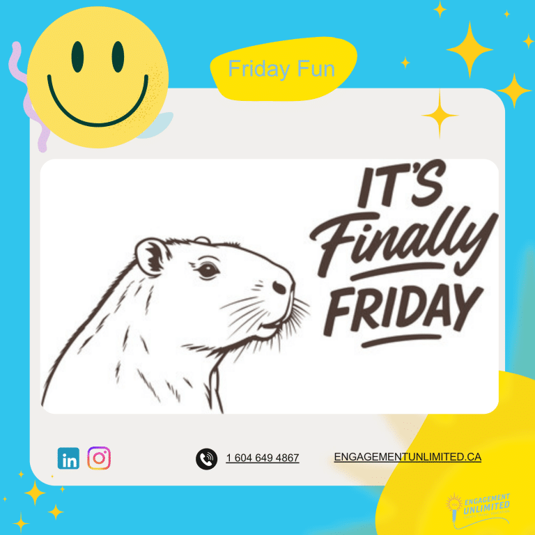 Engagement Unlimited Friday Fun meme — a gopher popping up with the caption Gopher, it's finally Friday