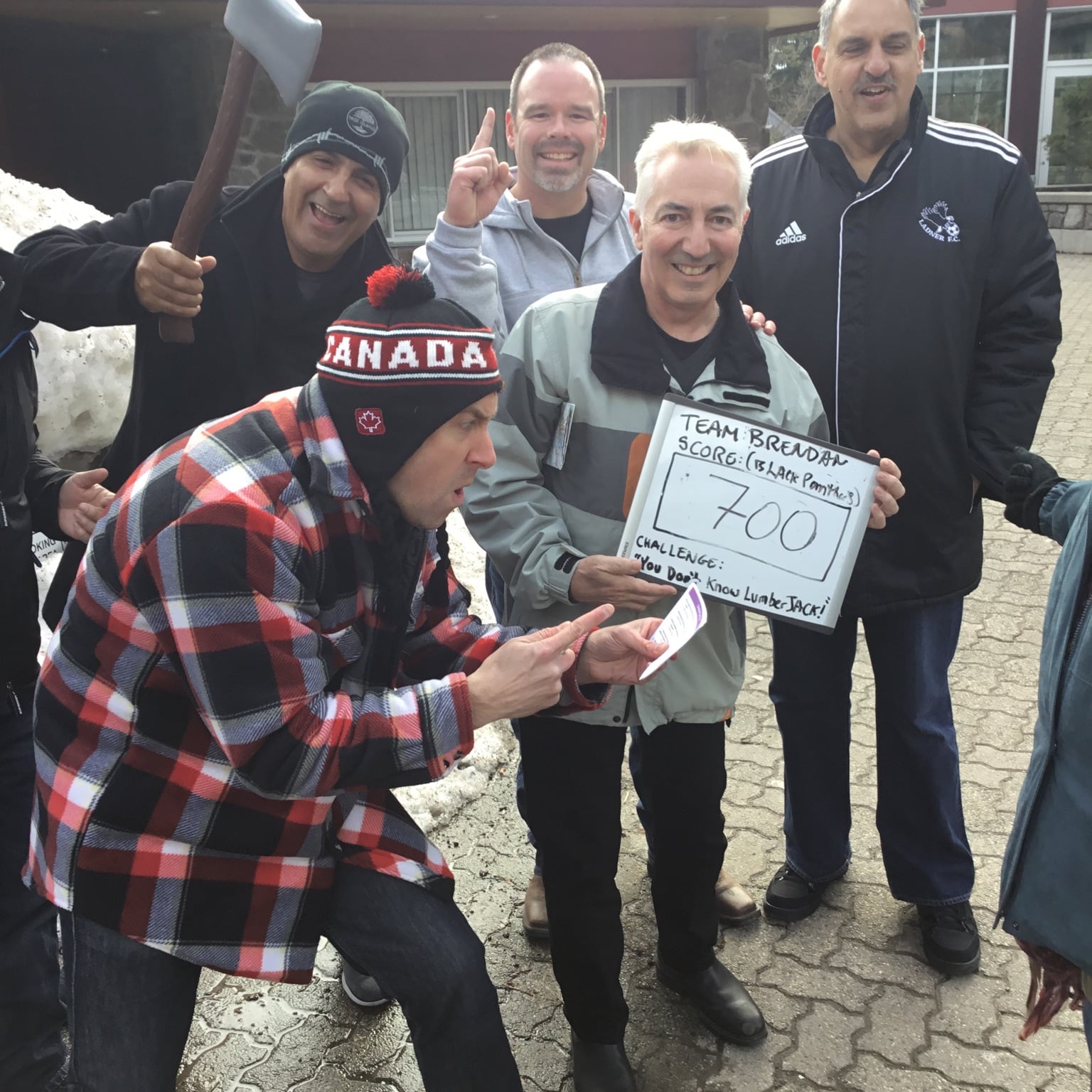 A team answers a Canadian trivia challenge on the hunt