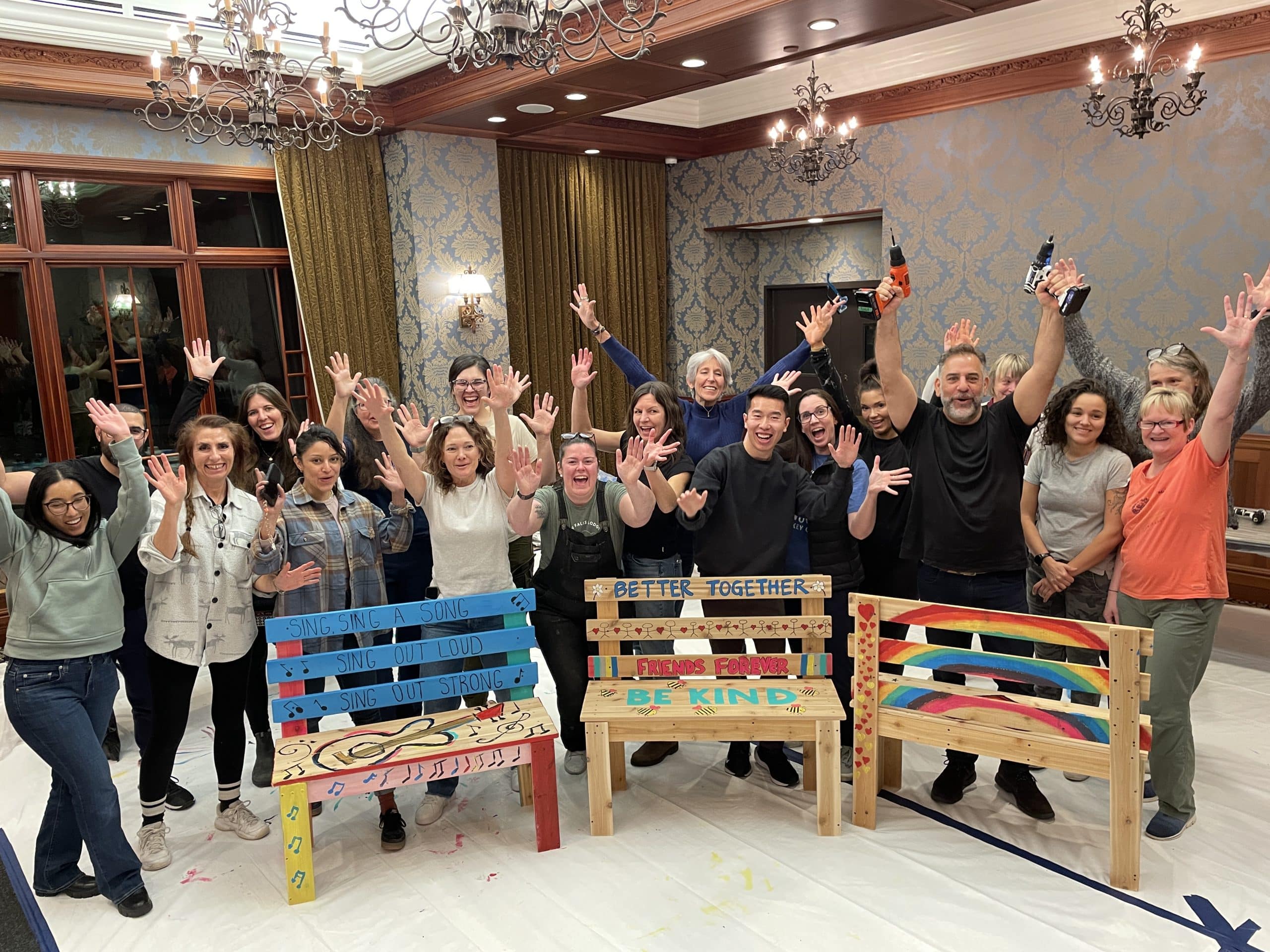A give-back activity with employees building for a local charity