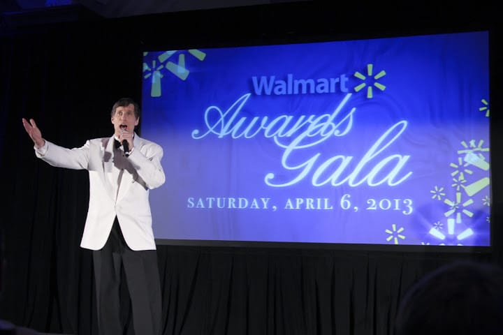 Roger emcees the Walmart Saturday gala