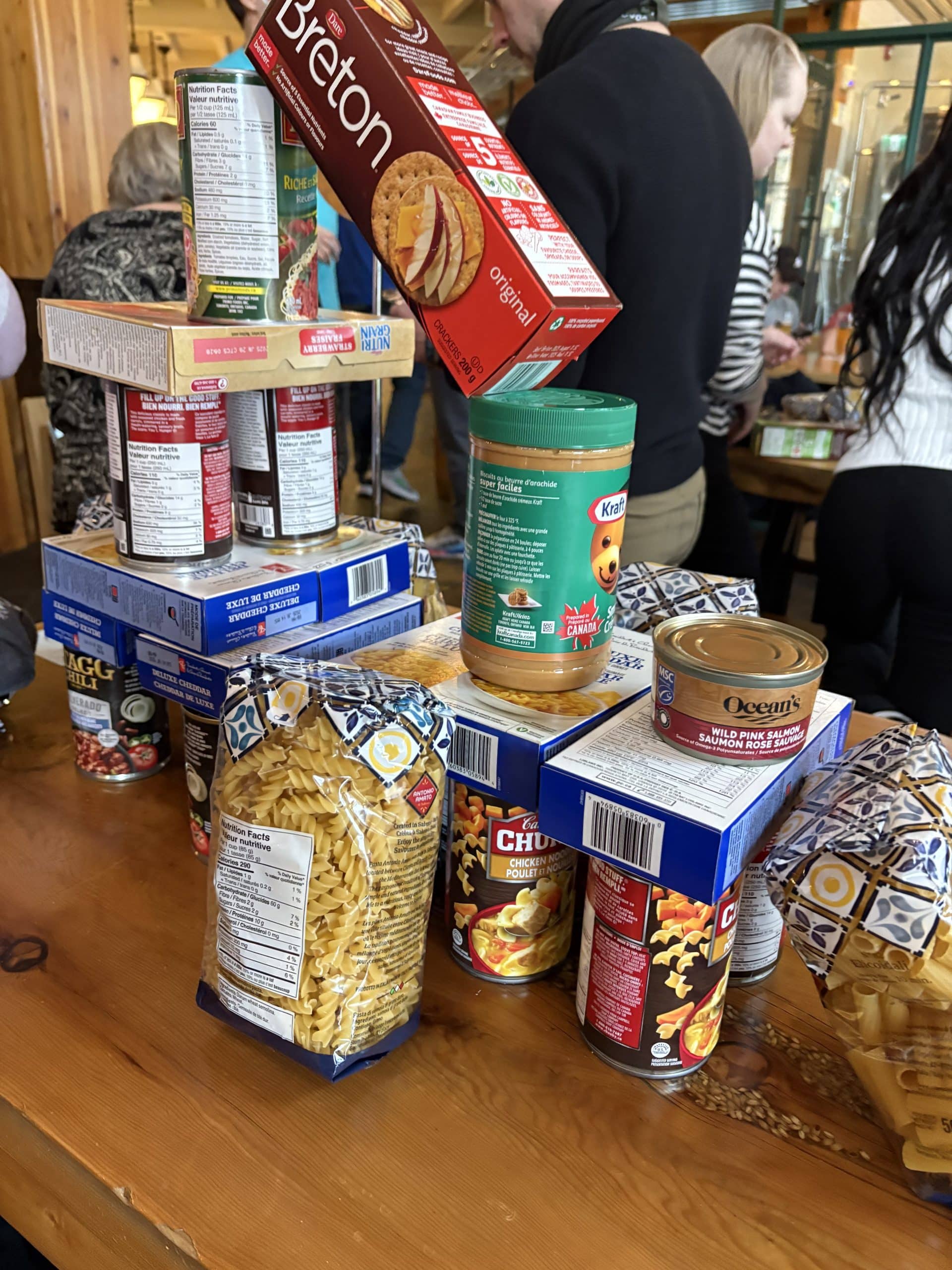 A completed batch of food donation packages for Food for Families