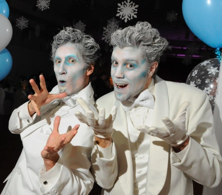 Jack Frost winter characters at a holiday corporate event