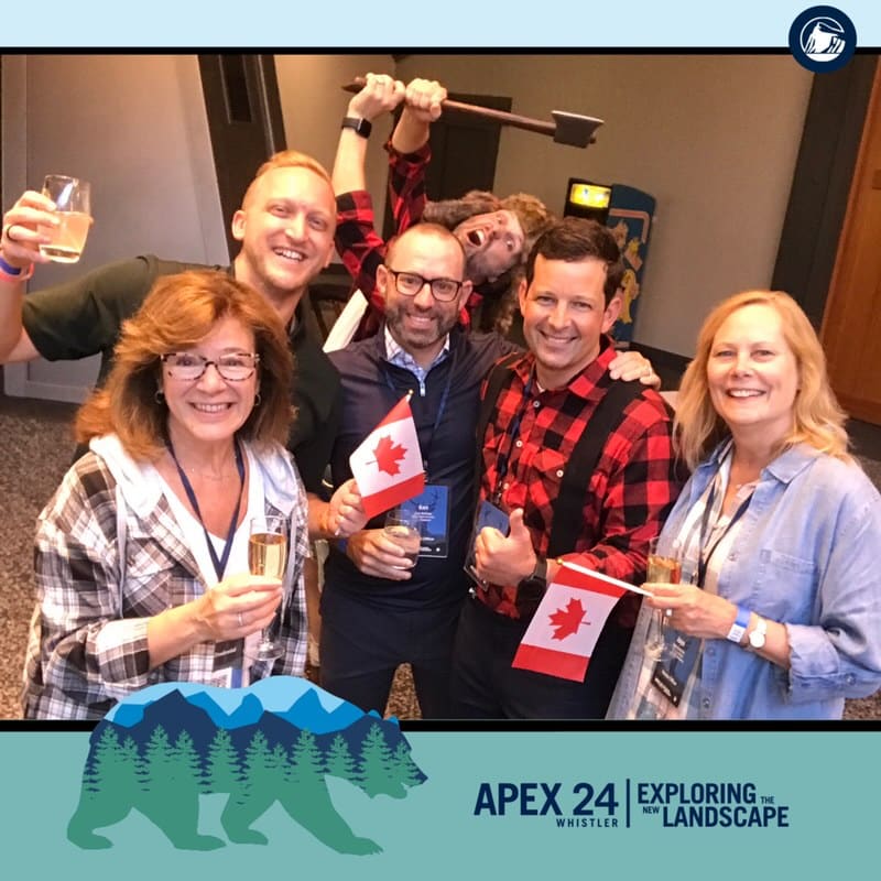 Lumberjack characters entertaining guests at a corporate event