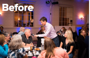 The audience settles in before a Name That Tune game show begins