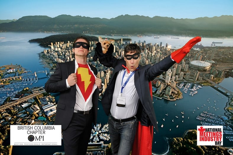 Guests pose in the Green Screen Photo Studio