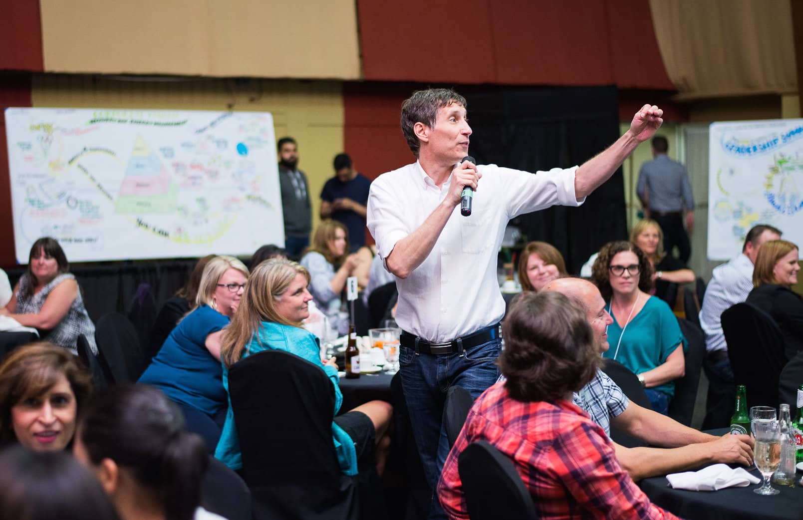 Roger's interactive hosting style draws the room in